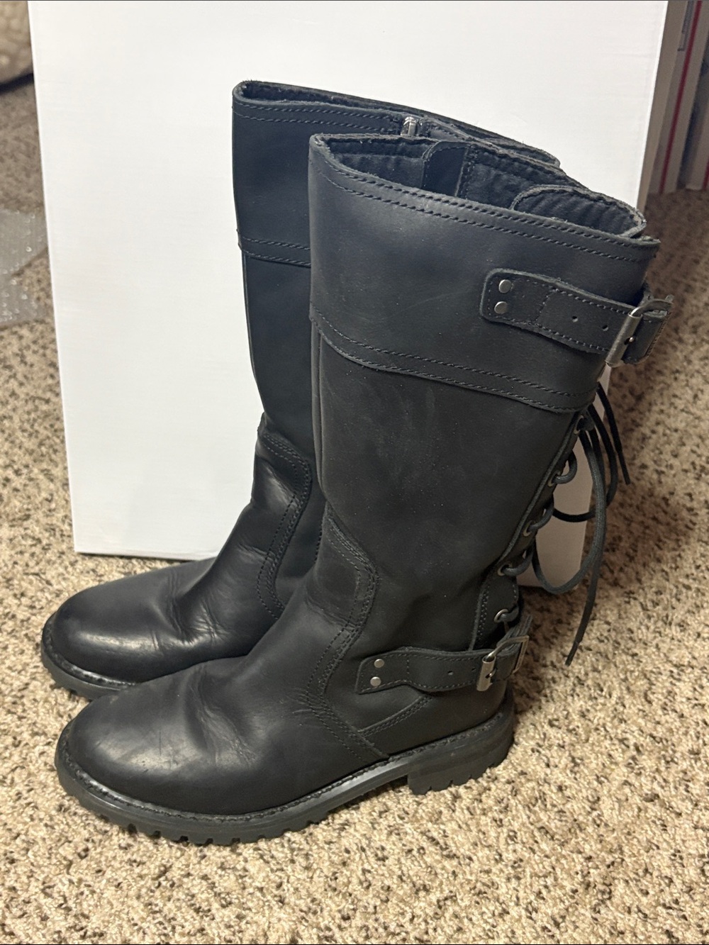 Harley-Davidson Black Lace-Up Mid-Calf Riding Boots